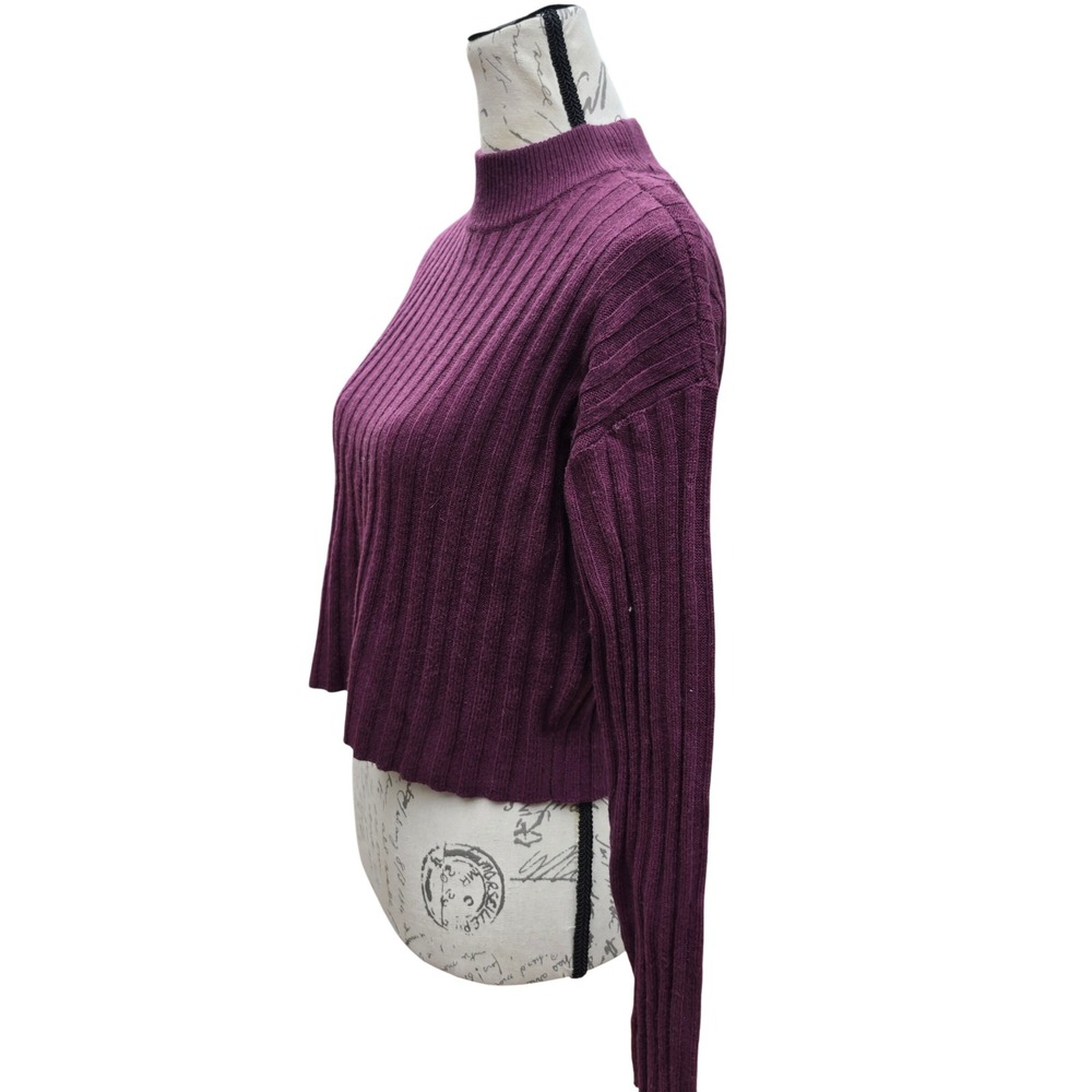 Madewell NWT Mockneck Ribbed Wool Blend‎ Cropped Sweater Plum Purple NM625 XS - Picture 4 of 9